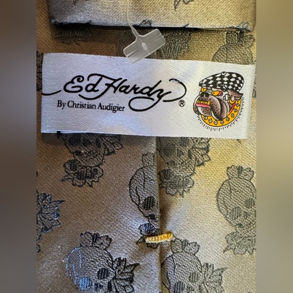 Ed Hardy EUC Gold Tie 100% Silk Snake Design - Picture 6 of 7